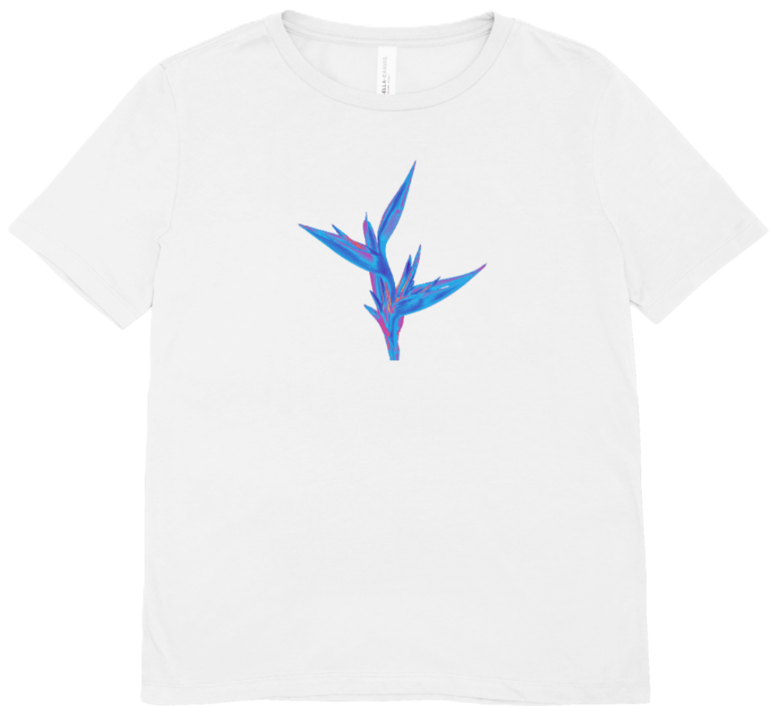 White T-shirt mockup with a blue botanical graphic