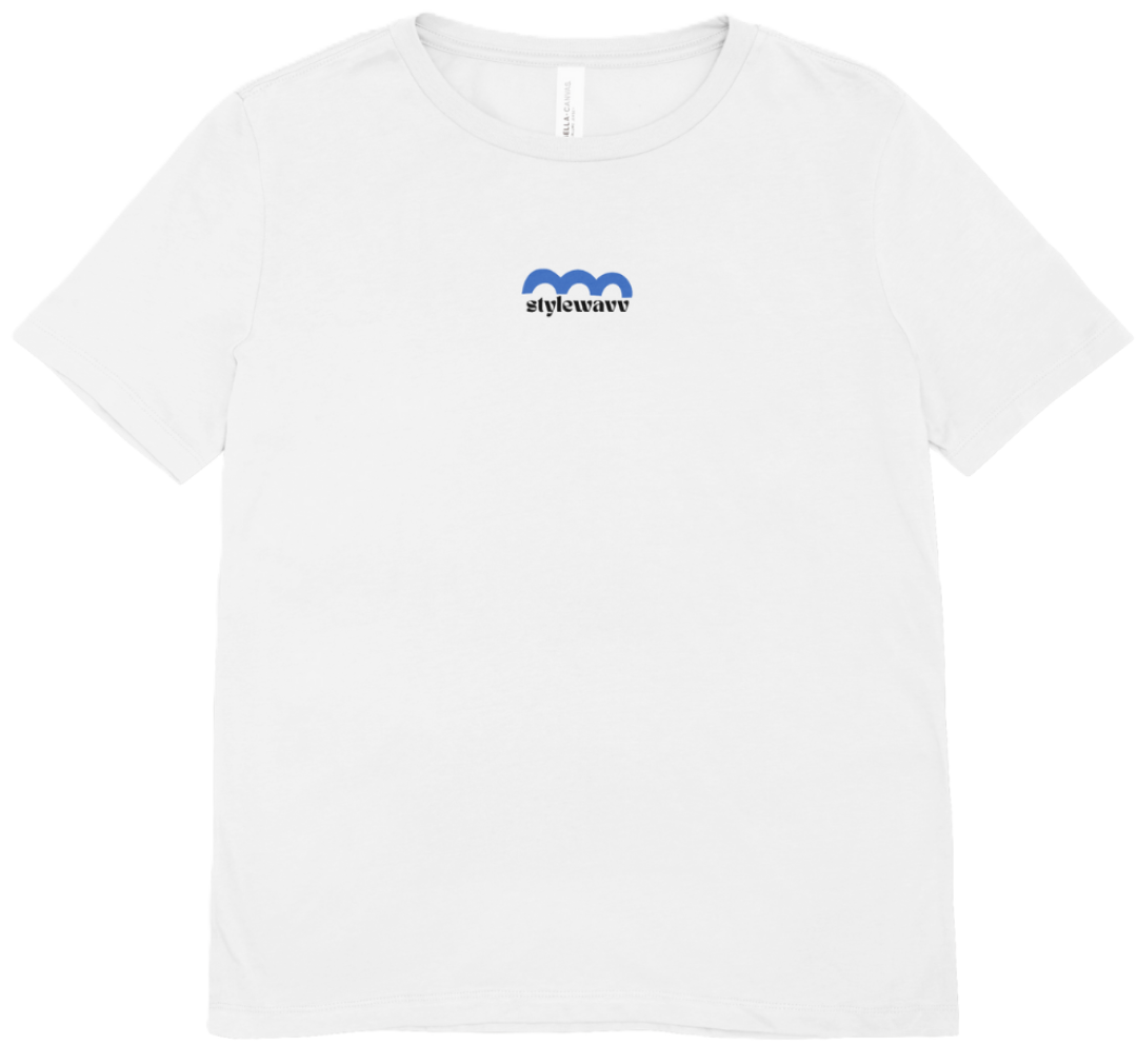 White T-shirt mockup with a small Stylewavv chest logo