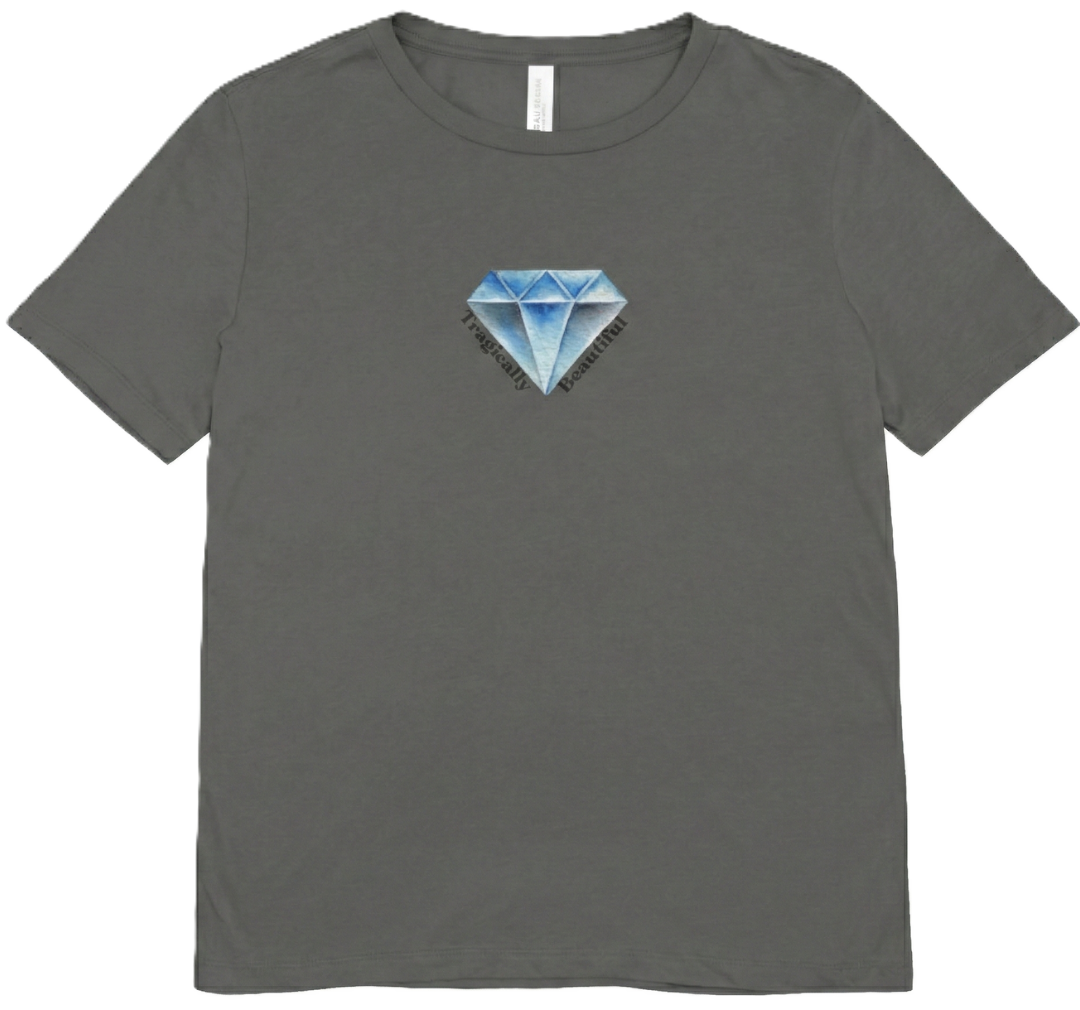 Charcoal T-shirt mockup with a blue diamond graphic
