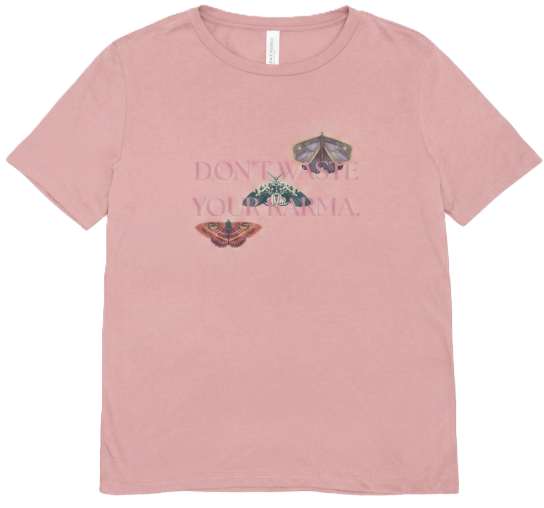 Mauve T-shirt mockup with a moth-and-type graphic